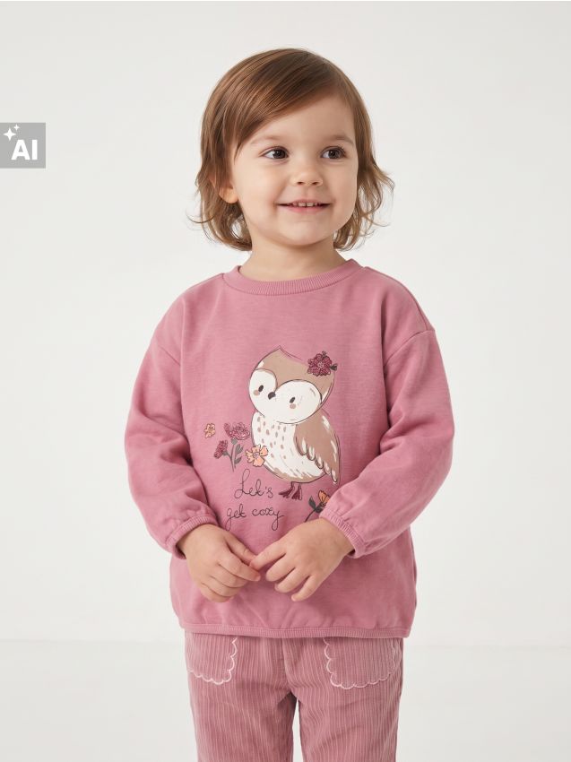 Sinsay - Bluză crewneck cu imprimeu - roz-pudră