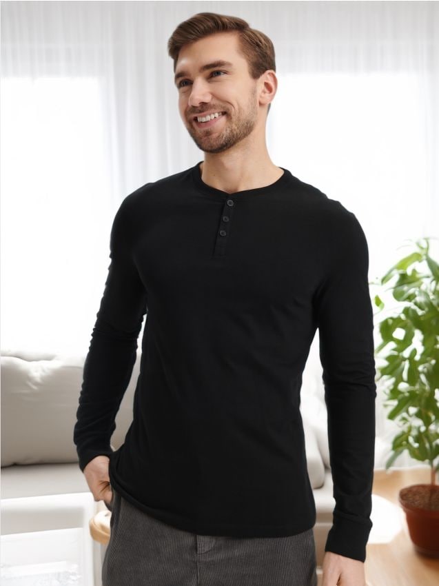 Sinsay - Marškinėliai ilgomis rankovėmis - juoda