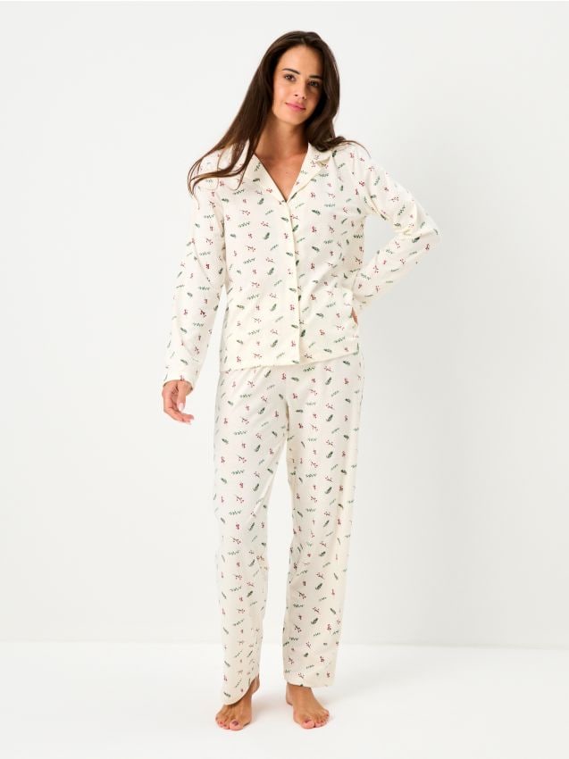 Sinsay - Dvojdielne bavlnené pyžamo - krémová