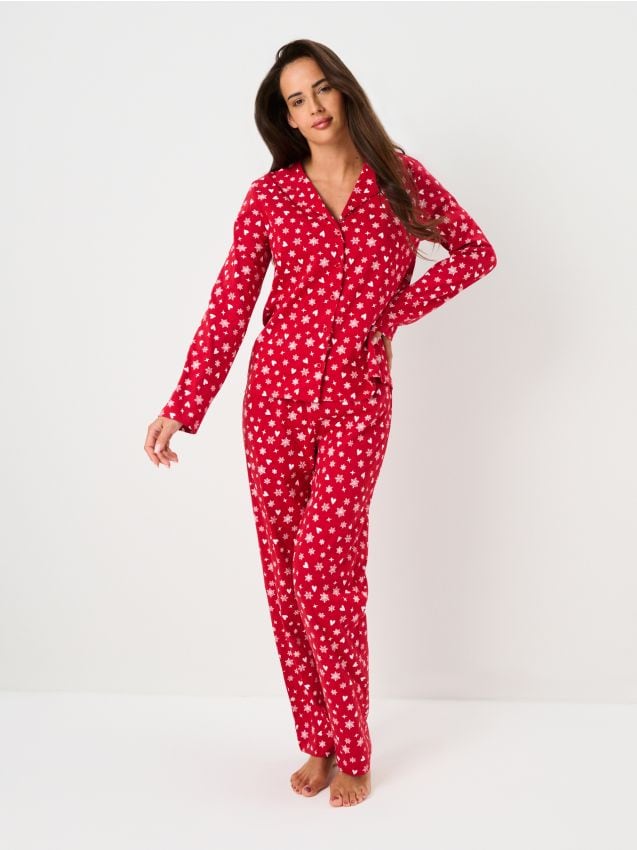 Sinsay - Dvojdielne bavlnené pyžamo - červená