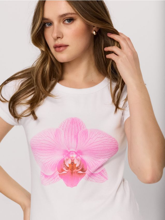 Sinsay - Tricou din bumbac cu imprimeu floral - alb