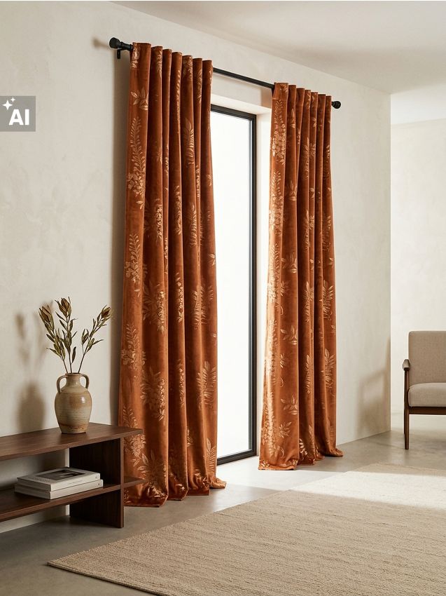 Sinsay - Draperie cu bandă de încrețire cu model vegetal strălucitor - portocaliu