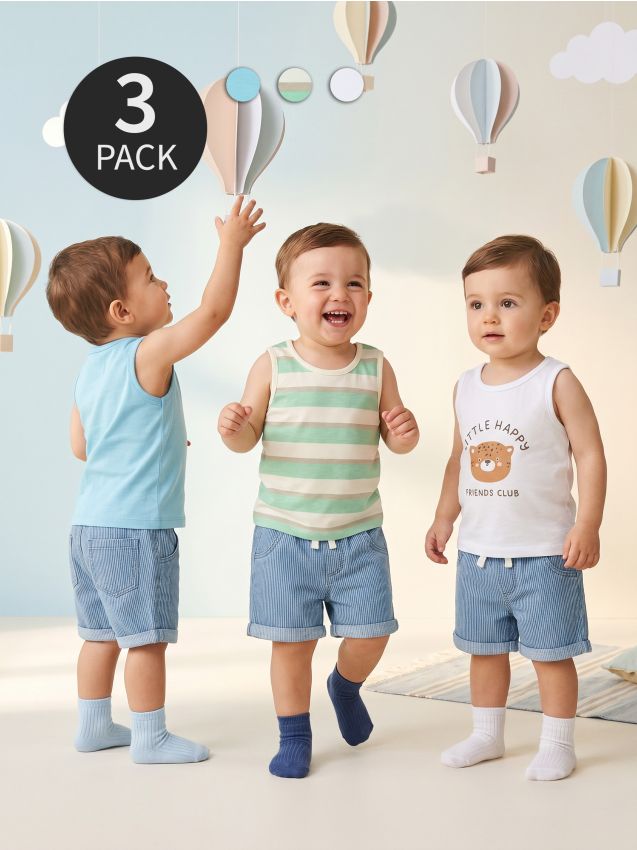 Sinsay - Tricouri din bumbac fără mâneci 3 pack - crem