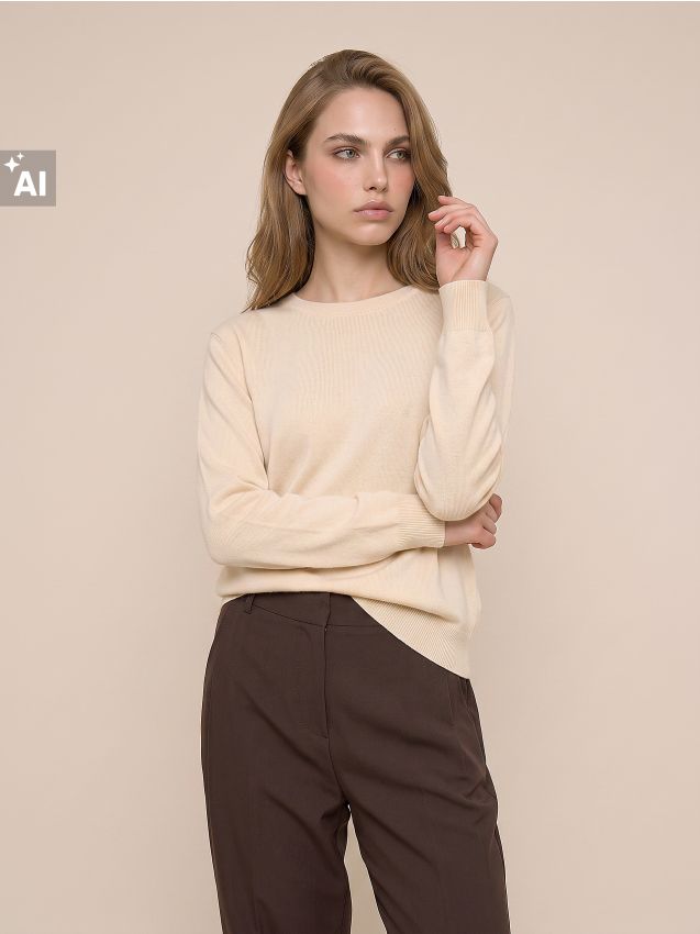 Sinsay - Pulover uni cu lână - nude