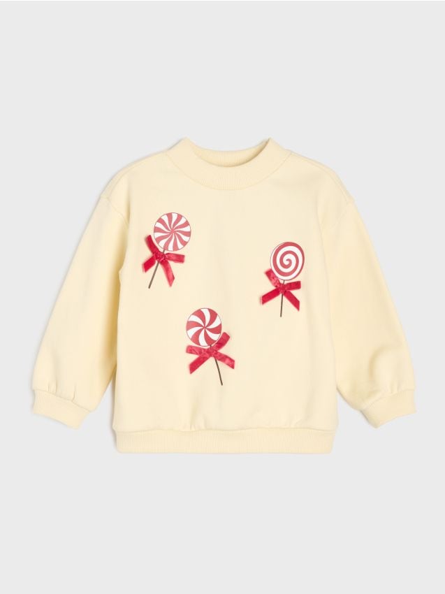 Sinsay - Bluză crewneck cu imprimeu cu acadele - bej