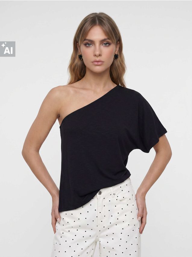 Sinsay - Bluză asimetrică cu amestec de modal și mânecă kimono - negru