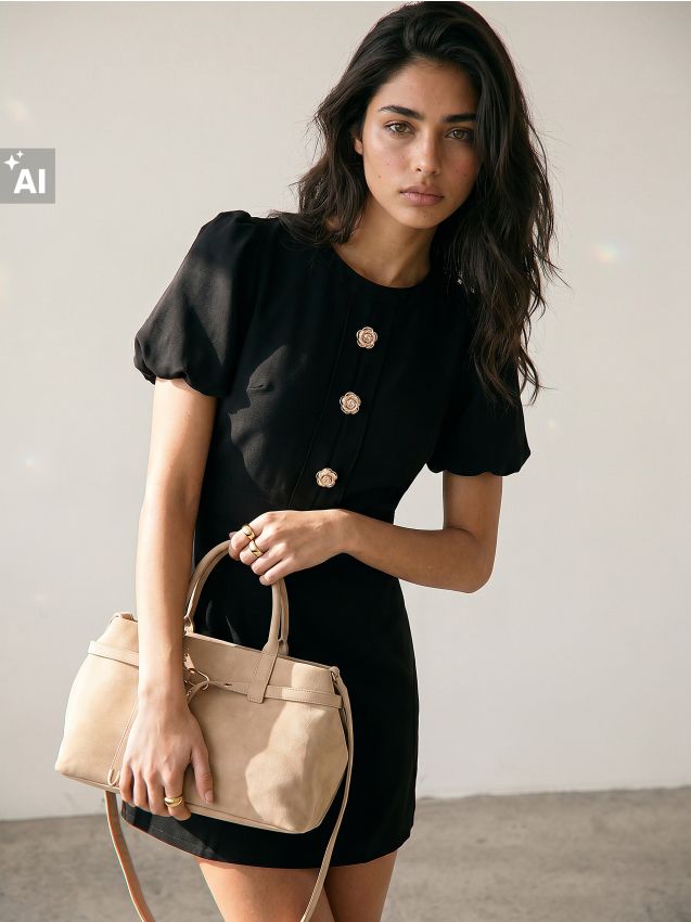 Sinsay - Rochie uni, cu mâneci bufante - negru