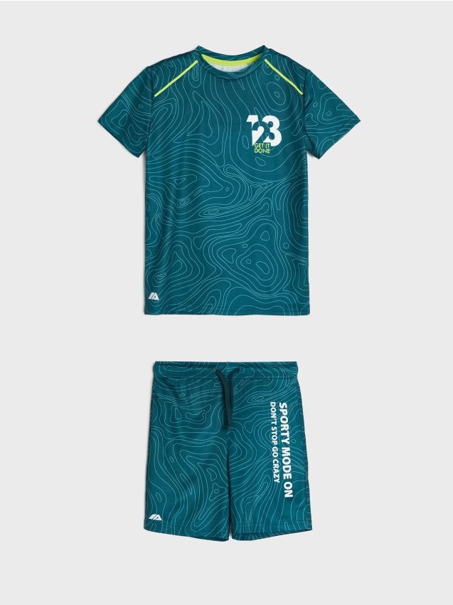 Sinsay - Set sport: tricou și pantaloni scurți Active - turcoaz