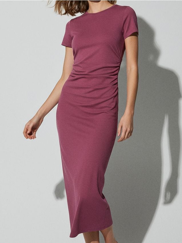 Sinsay - Rochie midi din bumbac cu drapaj lateral - roz-pudră