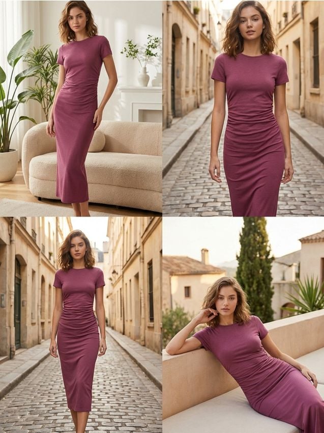 Sinsay - Rochie midi din bumbac cu drapaj lateral - roz-pudră
