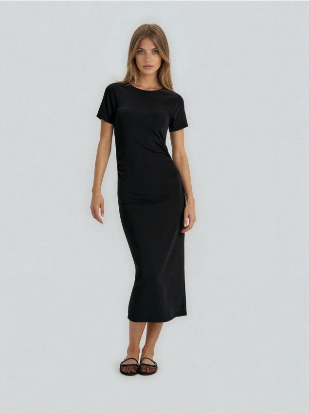 Sinsay - Rochie midi din bumbac cu drapaj lateral - negru