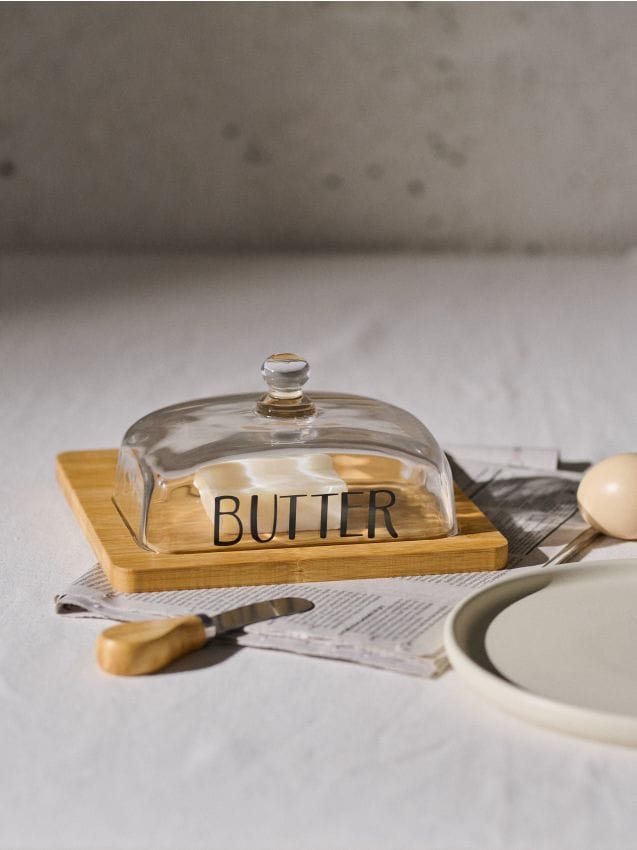 Sinsay - Untar din sticlă cu suport din bambus - clear