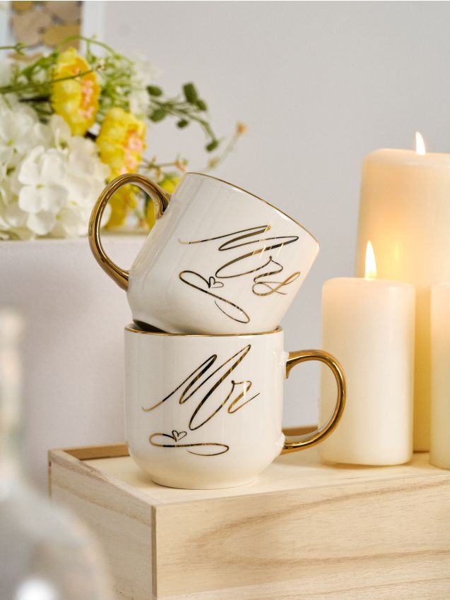 Sinsay - Set de căni ceramice pentru proaspăt căsătoriți Mr & Mrs 2 pack - alb