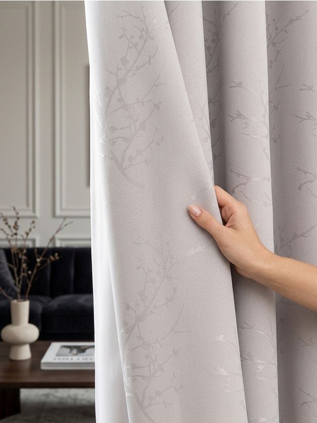 Sinsay - Draperie cu inele și model vegetal jacquard - gri deschis
