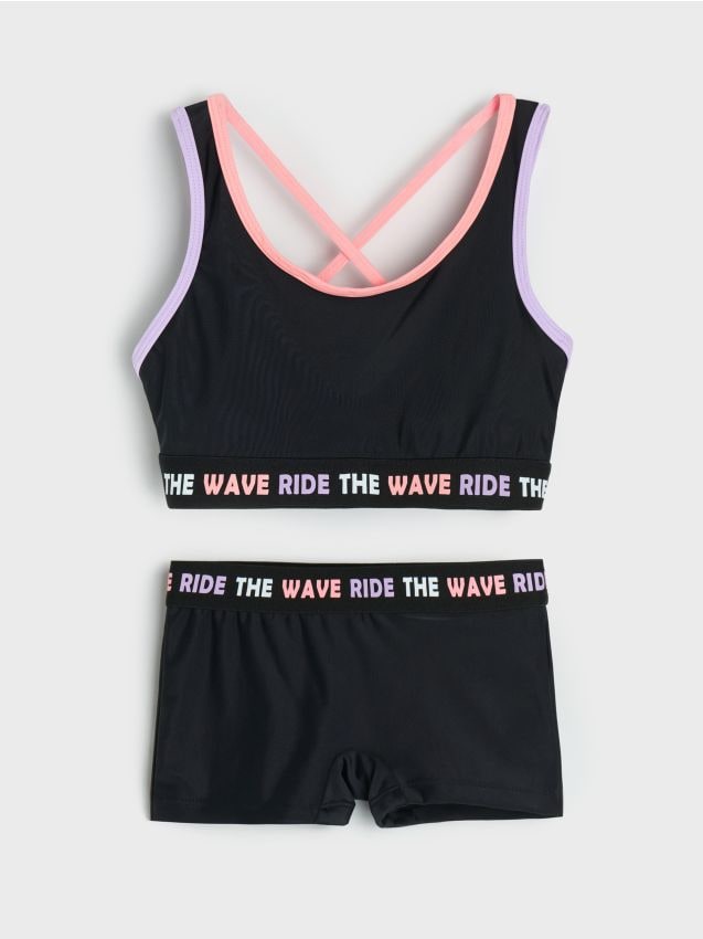 Sinsay - Strój kąpielowy dwuczęściowy z ozdobnym tyłem - czarny