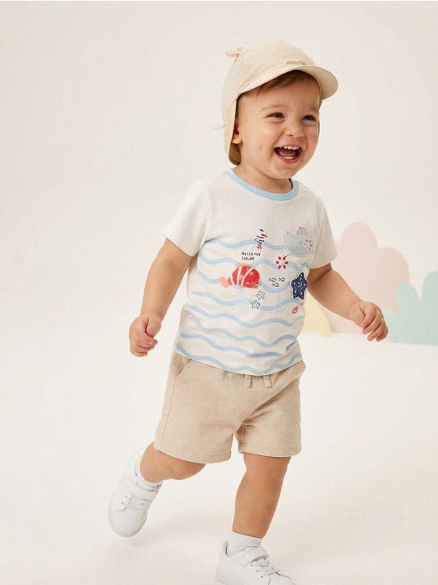 Sinsay - Tricou din bumbac cu motiv marin - crem
