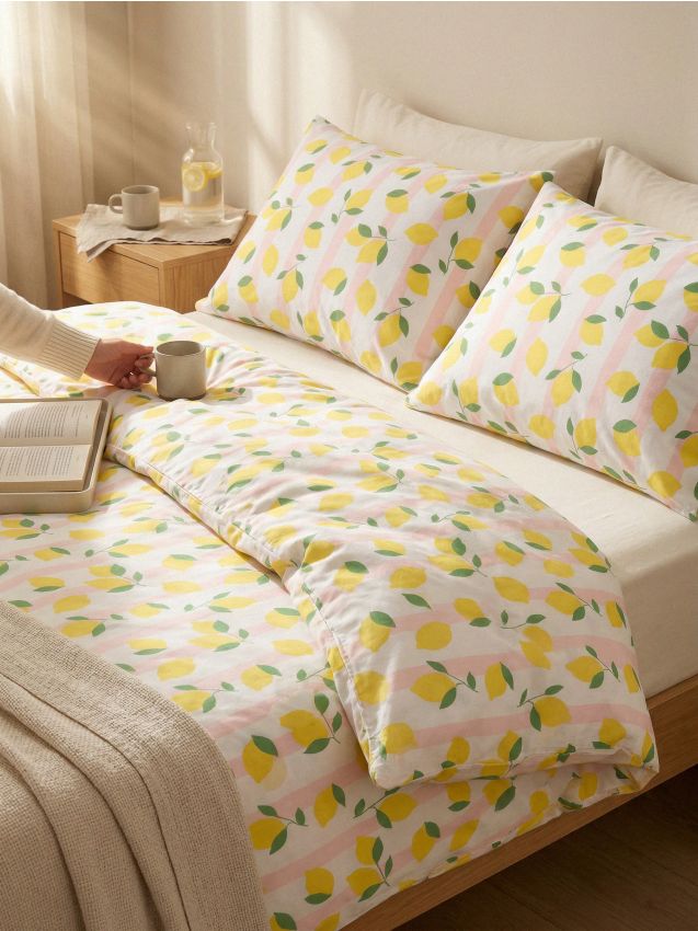 Sinsay - Set de lenjerie de pat cu motiv de lămâi - galben