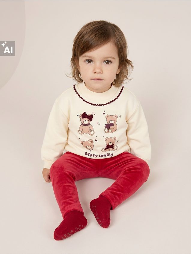 Sinsay - Bluză crewneck cu imprimeu ursuleț și bumbac - crem