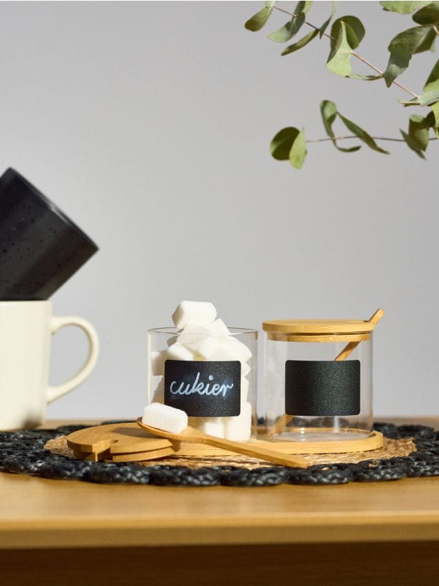 Sinsay - Bambusový podnos na servírovanie s dvoma nádobkami a lyžičkami - clear