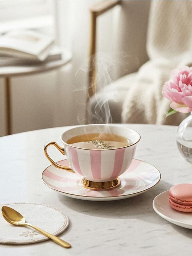 Sinsay - Šálka s podšálkou - popolavá ružová