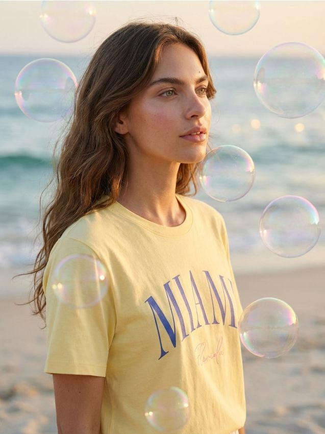 Sinsay - Tricou din bumbac cu inscripție Miami - yellow jeans