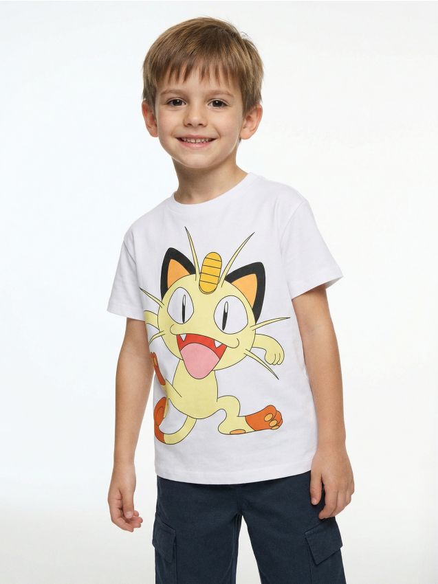 Sinsay - Bawełniana koszulka z nadrukiem Pokemon - biały