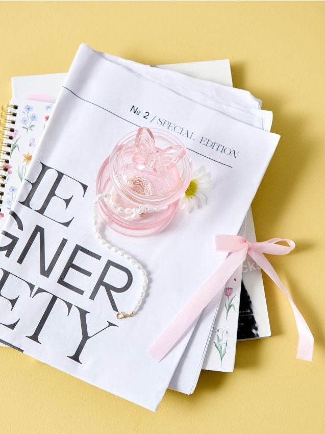 Sinsay - Cutie de depozitare din sticlă cu motiv fluture - roz