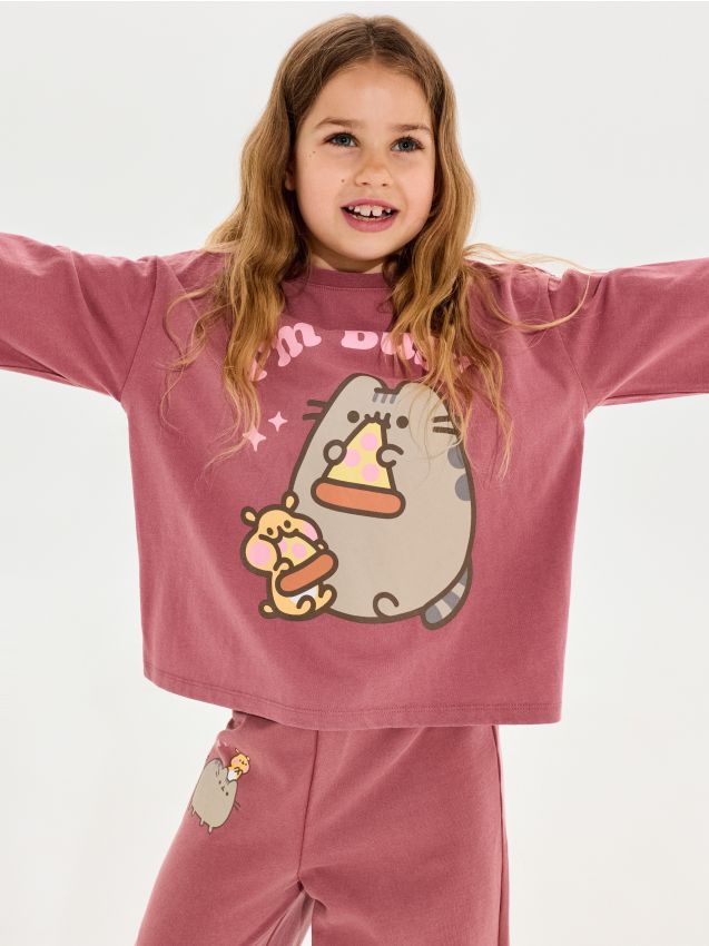 Sinsay - Hanorac din bumbac crewneck cu imprimeu Pusheen the Cat - mahon