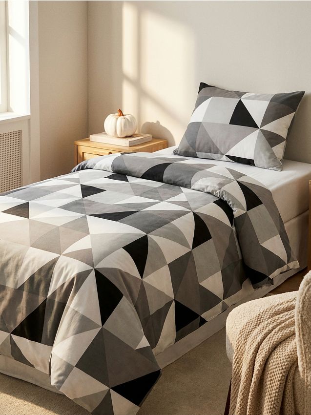 Sinsay - Set de lenjerie de pat din bumbac cu model geometric - negru