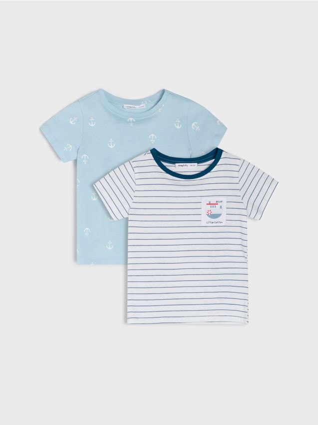 Sinsay - Tricouri din bumbac cu motiv marin 2 pack - crem