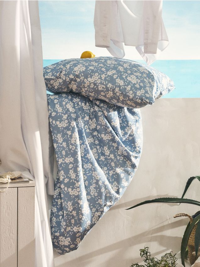 Sinsay - Set de lenjerie de pat din microfibră cu motiv floral - albastru-pal