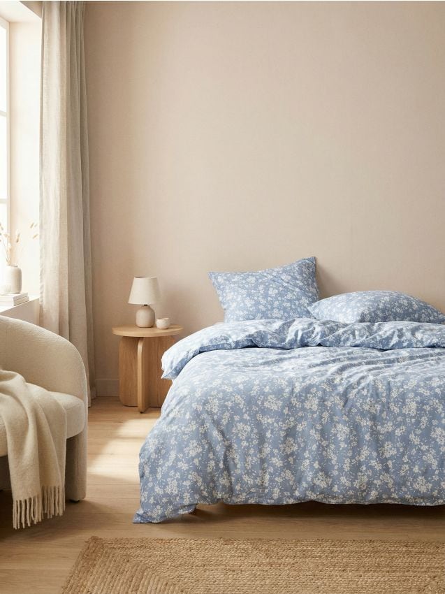 Sinsay - Set de lenjerie de pat din microfibră cu motiv floral - albastru-pal
