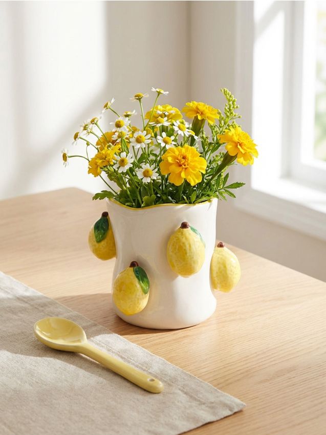 Sinsay - Ghiveci ceramic cu motiv de lămâi - galben