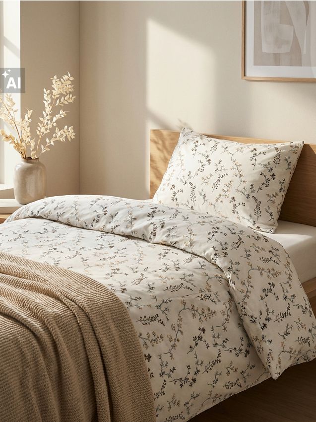 Sinsay - Set de lenjerie de pat din bumbac cu motiv vegetal - galben-muștar