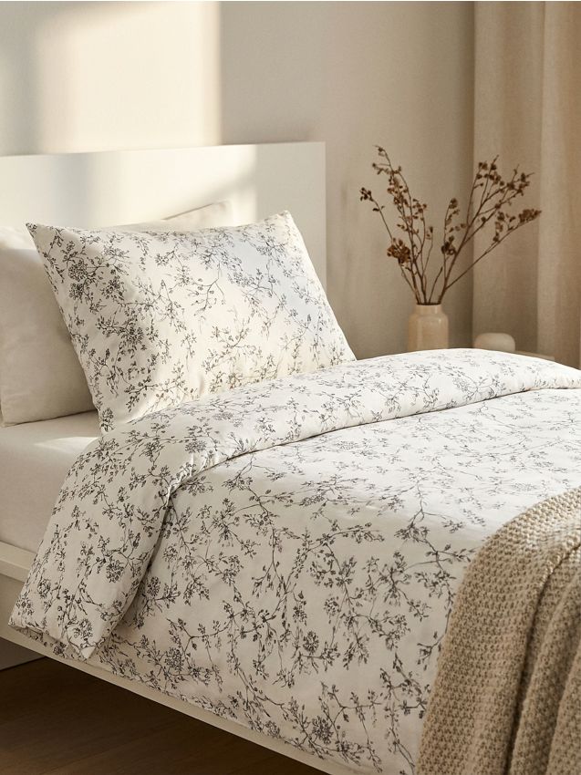Sinsay - Set de lenjerie de pat din bumbac cu motiv vegetal - verde