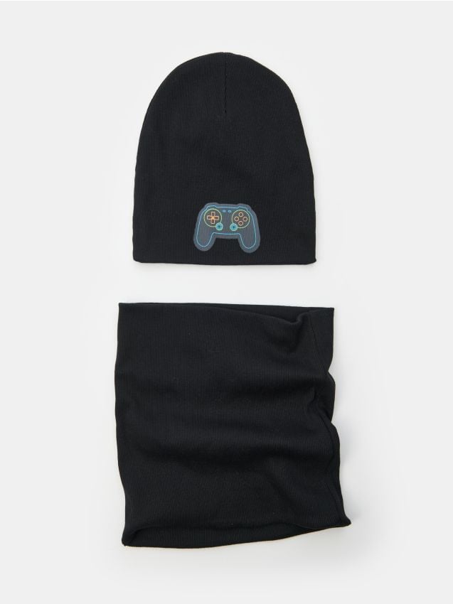 Sinsay - Súprava čiapky beanie a komína - čierna