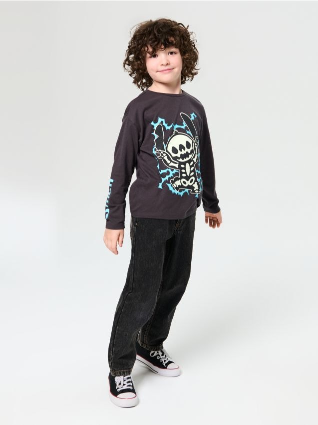 Sinsay - Tricou care luminează în întuneric Stitch - negru-antracit