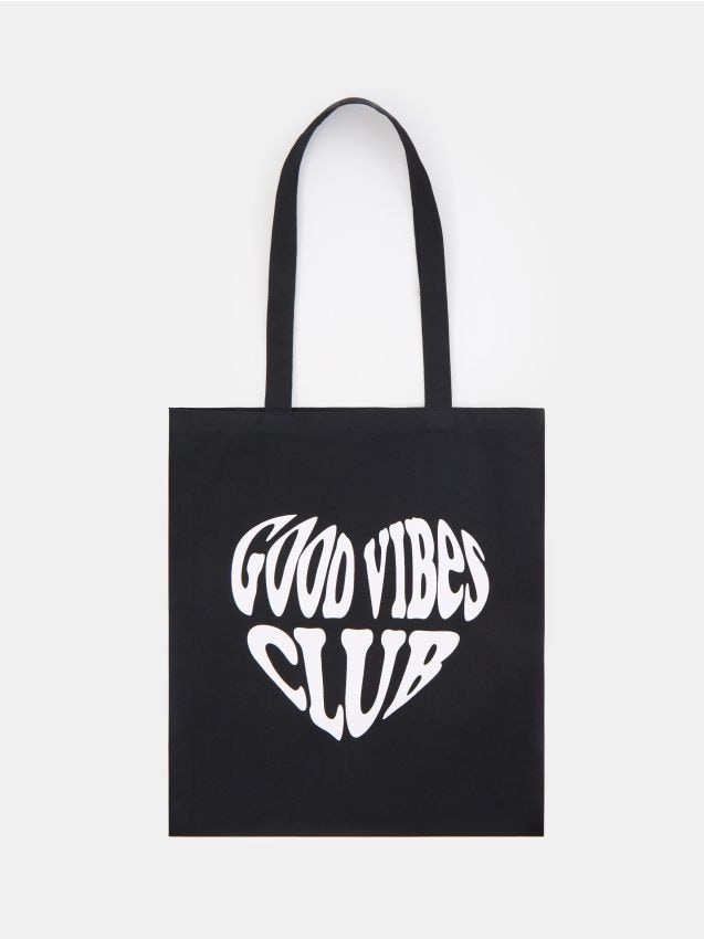 Sinsay - Geantă din stofă cu imprimeu - negru