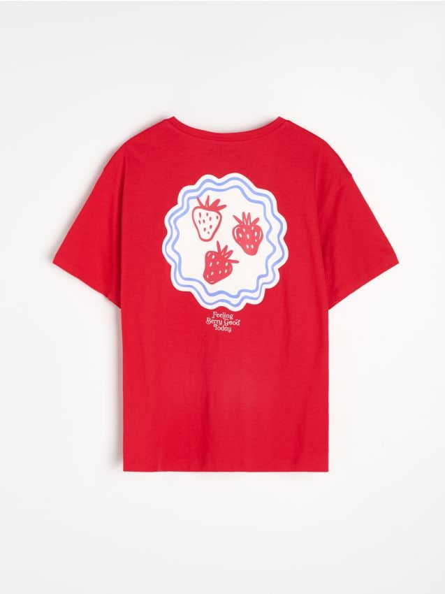 Sinsay - Tricou din bumbac cu imprimeu fructe - roșu