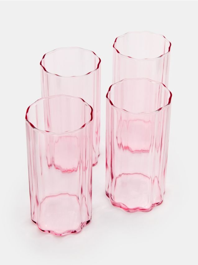 Sinsay - Set of glasses with wavy rim 4 pack - roz-pudră