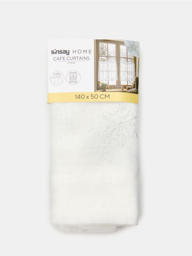 Sinsay - Set de perdele scurte pentru geam cu broderie strălucitoare cu fulgi de zăpadă 2 pack - alb