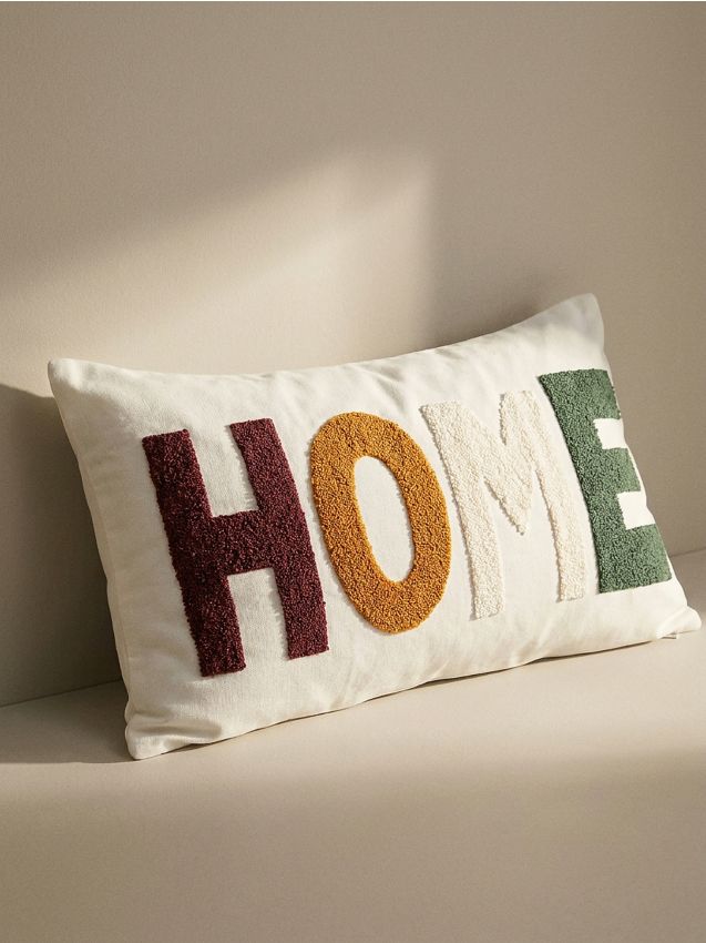 Sinsay - Husă decorativă pentru pernă cu inscripția „Home” - crem