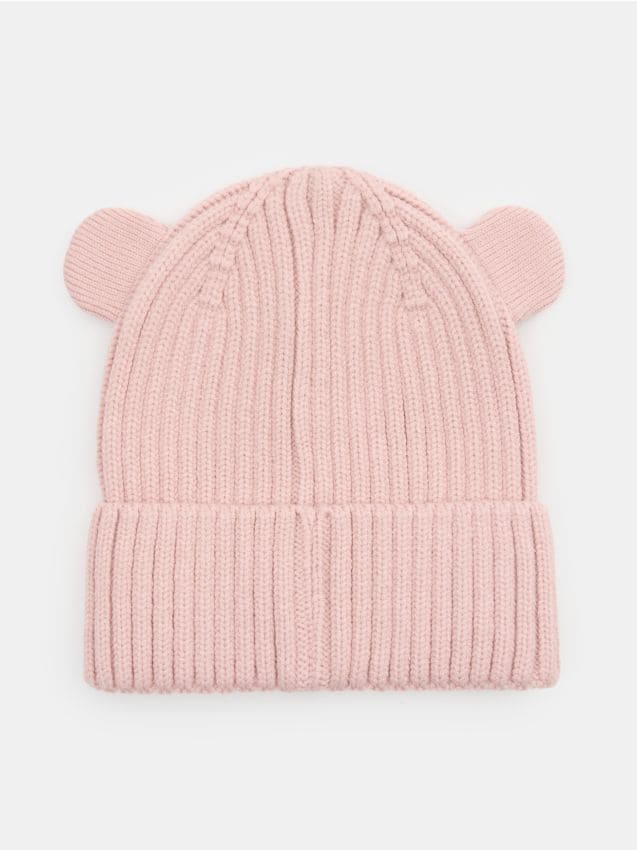 Sinsay - Căciulă tip beanie cu adaos de viscoză cu urechi - roz-pastel
