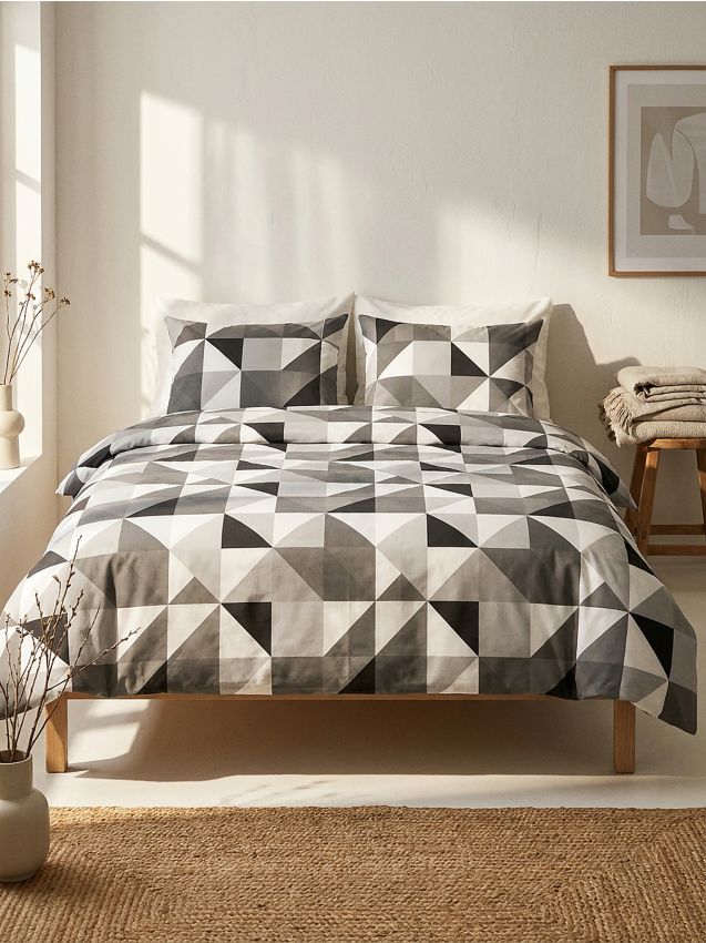 Sinsay - Set de lenjerie de pat din bumbac cu model geometric - negru