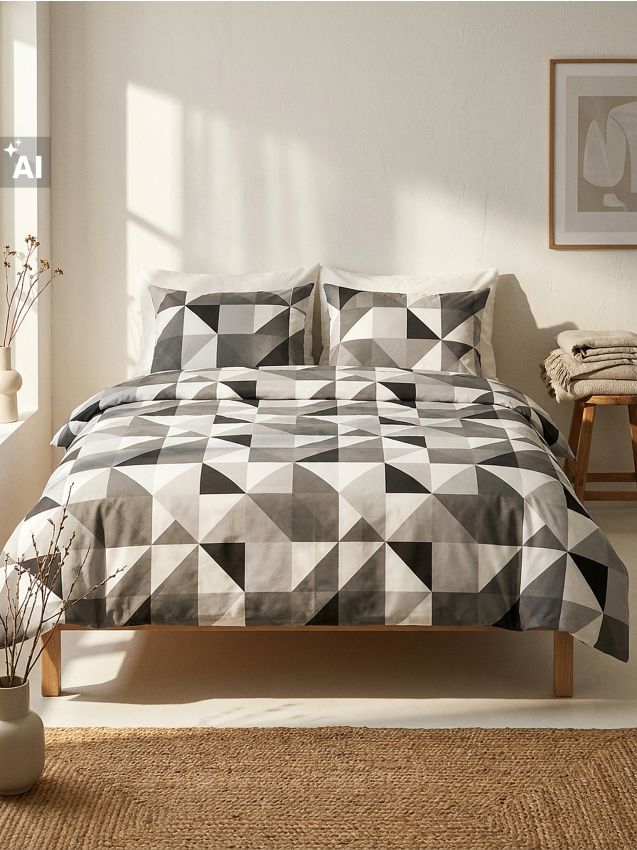 Sinsay - Set de lenjerie de pat din bumbac cu model geometric - negru