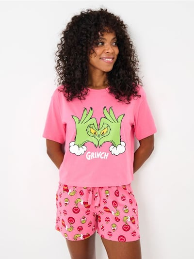 Памучна двучастна пижама с принт Grinch