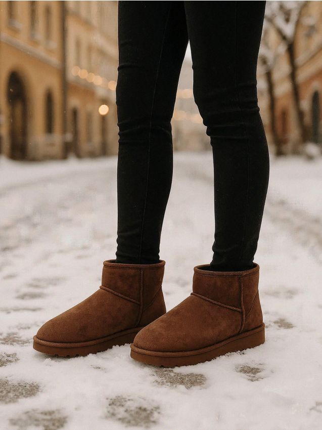 Sinsay - Cizme de zăpadă cu amestec de lână din imitație de piele întoarsă - maro-închis