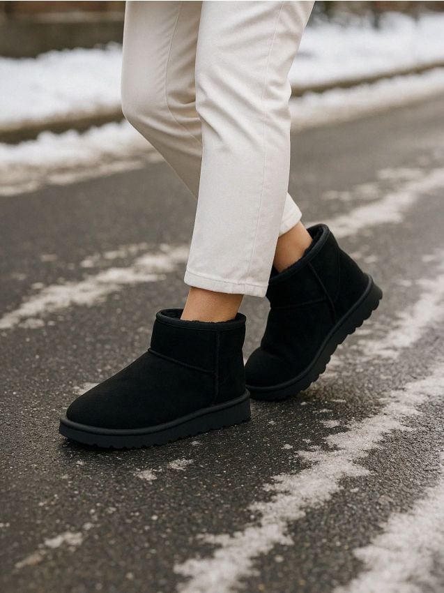 Sinsay - Cizme de zăpadă cu amestec de lână din imitație de piele întoarsă - negru