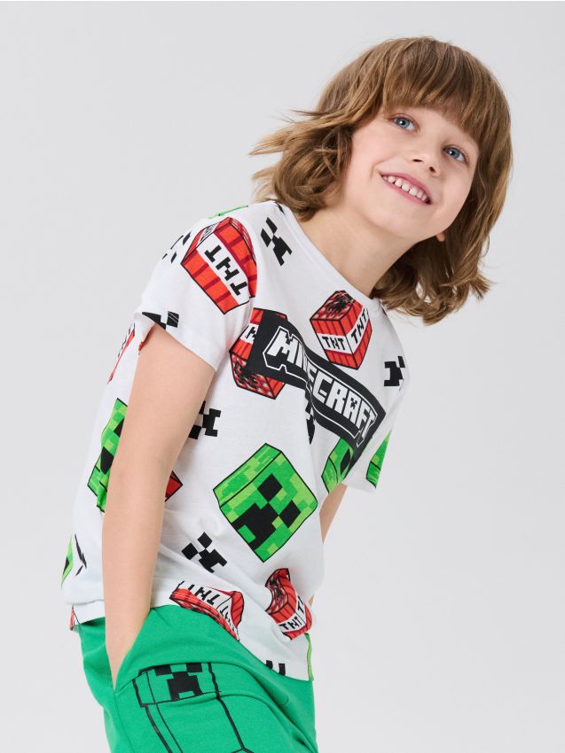Sinsay - Tricou din bumbac Minecraft - alb
