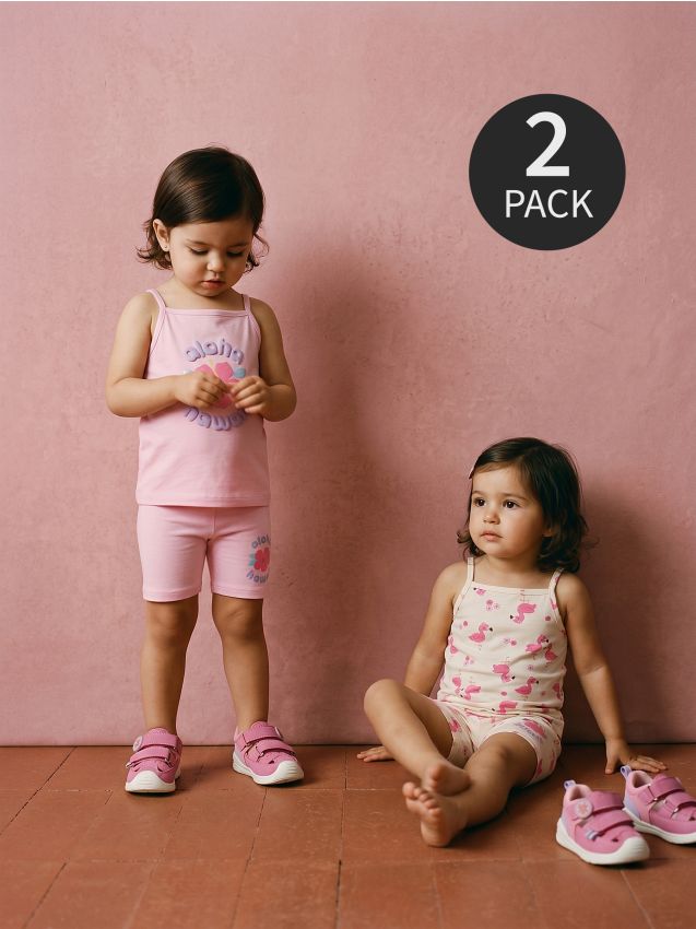 Sinsay - Topuri din bumbac cu bretele cu motiv tropical 2 pack - roz-begonie